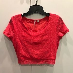 frenchi Short Sleeve Lace Crop Top